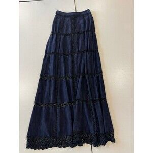 Mini Liberte Navy Blue Maxi Skirt Goat Skin 34 EU